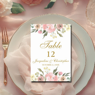 Elegant Floral Blush Pink Gold Script Table Number