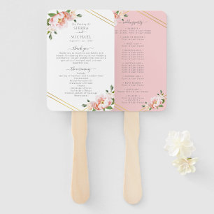 Elegant Floral Blush Pink Gold Wedding Program Hand Fan