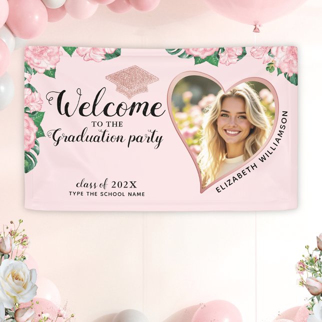 Elegant Floral Blush Pink Graduation Welcome Banner (Creator Uploaded)