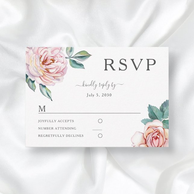 Elegant Floral Blush Pink Peonies Wedding RSVP  (Creator Uploaded)