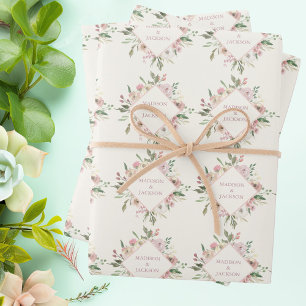 Elegant Floral Blush Pink Peony Monogram Wedding Wrapping Paper Sheet