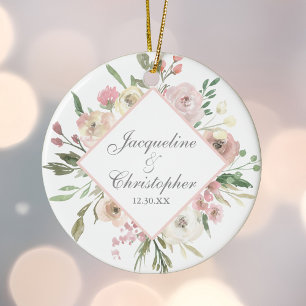 Elegant Floral Blush Pink Peony Wedding Gift Ceramic Ornament