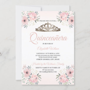 Elegant Floral Blush Pink Photo Quinceanera Invita Invitation