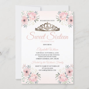 Elegant Floral Blush Pink Photo Sweet 16 Invitatio Invitation