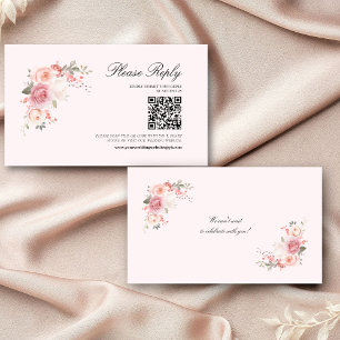 Elegant Floral Blush Pink QR Code Wedding RSVP  Enclosure Card