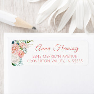 Elegant Floral Blush Pink Rose Script Return Address Label