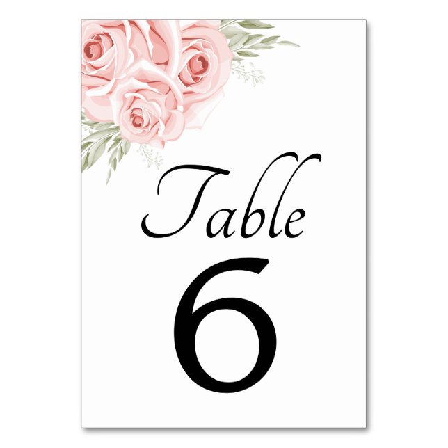 Elegant Floral  Blush Pink Rose Wedding  Table Number (Front)