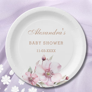 Elegant Floral Blush Pink Roses Baby Shower  Paper Plate