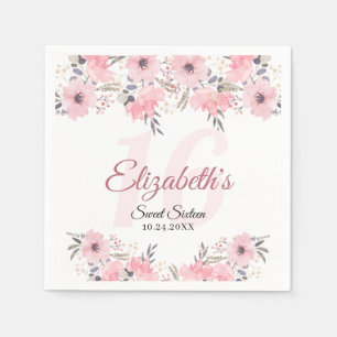 Elegant Floral Blush Pink Sweet 16 Napkin