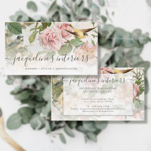 Elegant Floral Blush Pink Vintage Birds Roses Busi Business Card