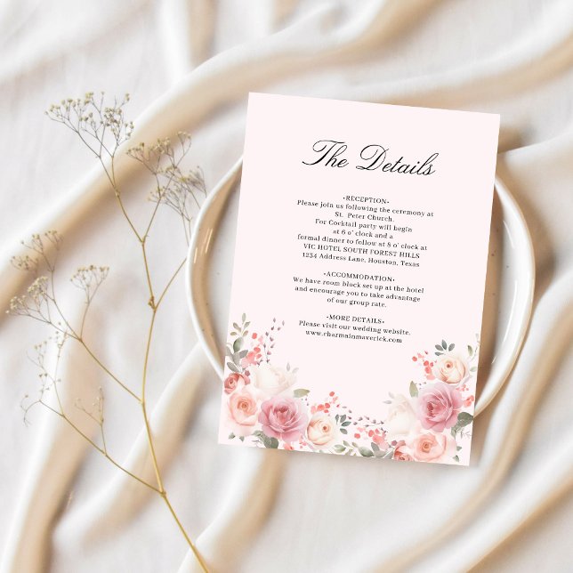 Elegant Floral Blush Pink Wedding Details Enclosure Card (Creator Uploaded)