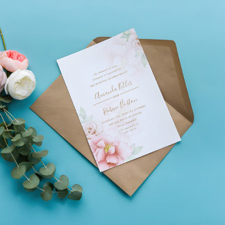Elegant Floral Blush Pink Wedding Invitation