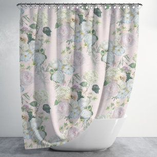 Elegant Floral Blush Pink White Peony n Greenery Shower Curtain