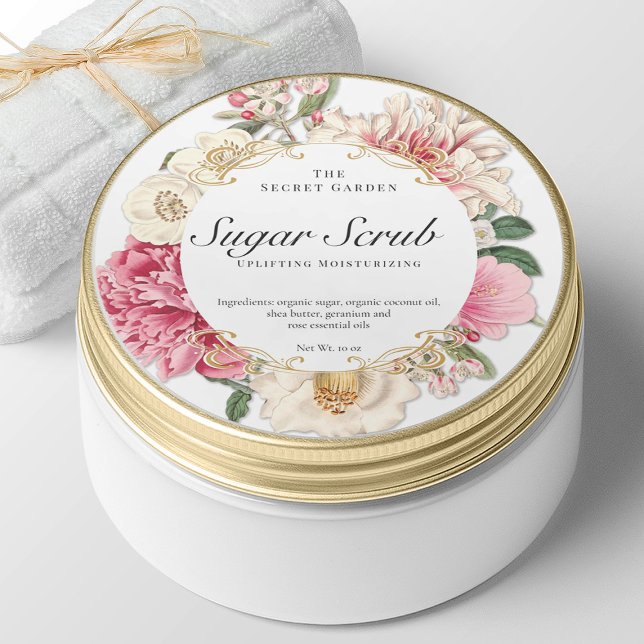 Elegant Floral Body Scrub Beauty Product Label (Creator Uploaded)