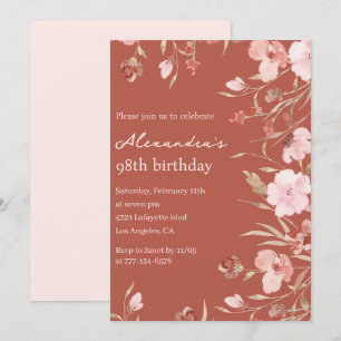 Elegant Floral Boho 98th birthday invitations 
