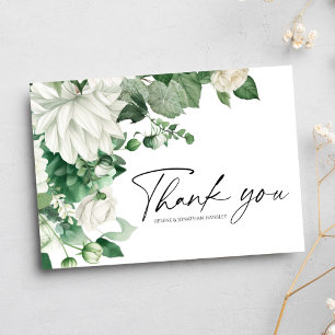 Elegant Floral Boho Emerald Green Wedding Thank You Card