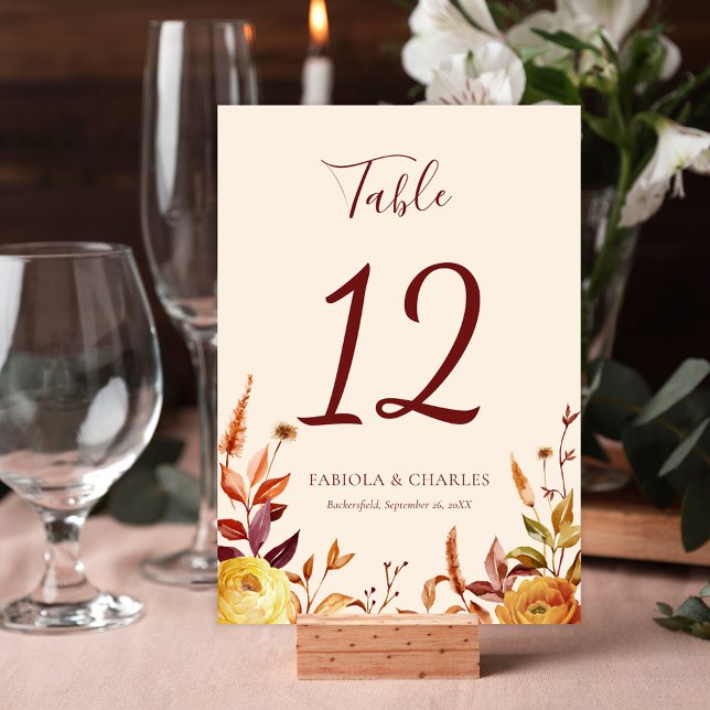 Elegant Floral Boho Fall in Love Wedding Table Number (Creator Uploaded)