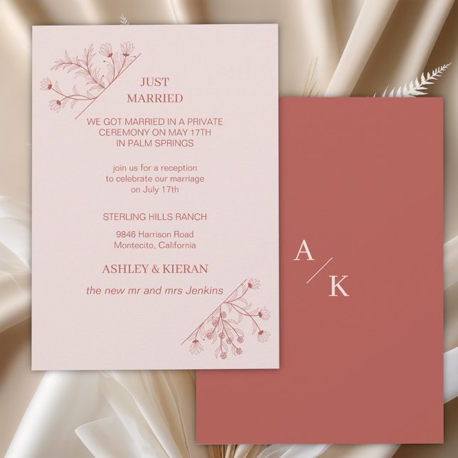Elegant Floral Boho Just Married Reception Invitation (Creator Uploaded)