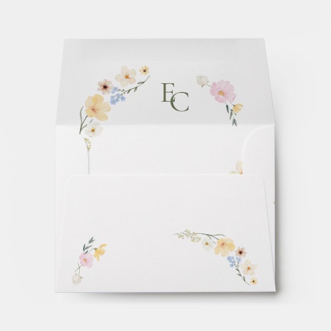 Elegant Floral Boho Monogram Wedding Envelope (Back (Bottom))