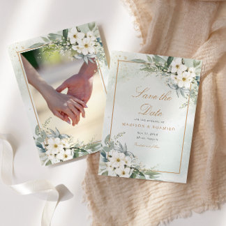 Elegant Floral Boho Photo Wedding Save The Date Invitation