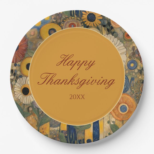 Elegant Floral Boho Thanksgiving Paper Plate (Front)