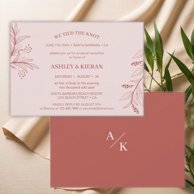 Elegant Floral Boho We Tied the Knot Reception Invitation (Creator Uploaded)