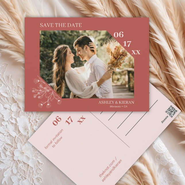 Elegant Floral Boho Wedding Save the Date Postcard (Creator Uploaded)