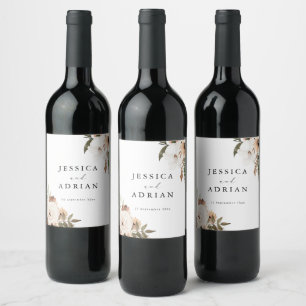 Elegant Floral Boho Wedding Wine Label