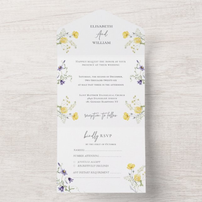 Elegant Floral Boho Wildflowers  Wedding RSVP All In One Invitation (Inside)