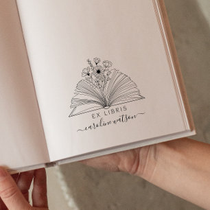 Elegant Floral Book Ex libris Rubber Stamp