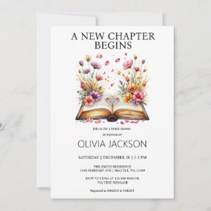 Elegant Floral Book & Ring Bridal Shower  Invitation
