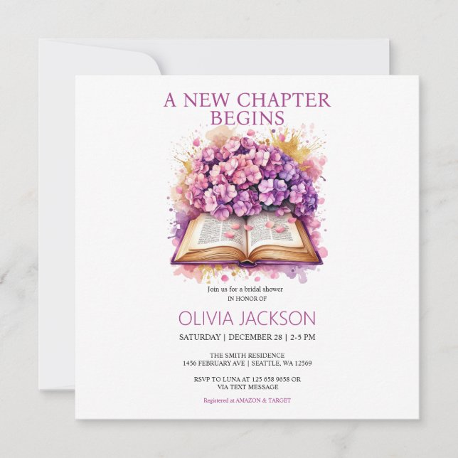 Elegant Floral Books Bridal Shower Invitation (Front)
