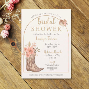 Elegant Floral Boots Cowgirl Bridal Shower Invitation