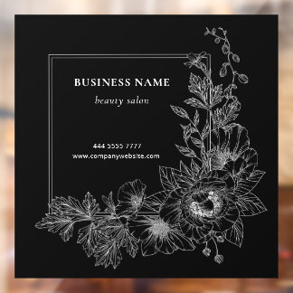 Elegant Floral Border Beauty Salon Black and White