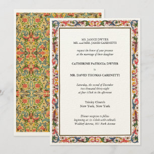 Elegant Floral Border Blue & Gold Wedding Invitation