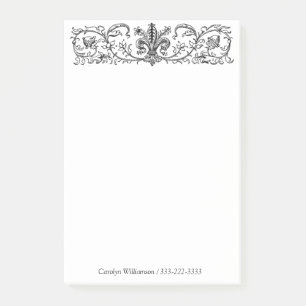 Elegant Floral Border Custom Black White Large Post-it Notes