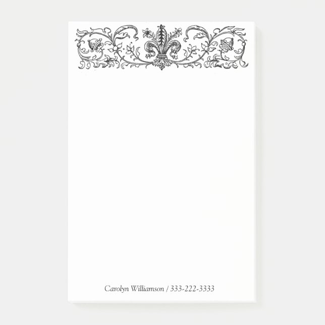 Elegant Floral Border Custom Black White Large Post-it Notes (Front)