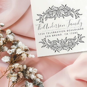 Elegant Floral Border Custom Family Name & Address Rubber Stamp