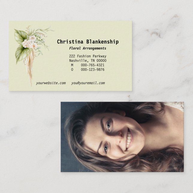 Elegant Floral Border Custom Photo Back Business Card (Front/Back)