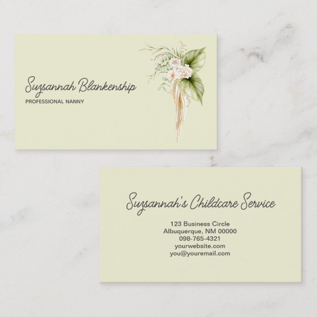 Elegant Floral Border Right Details On Back Business Card (Front/Back)