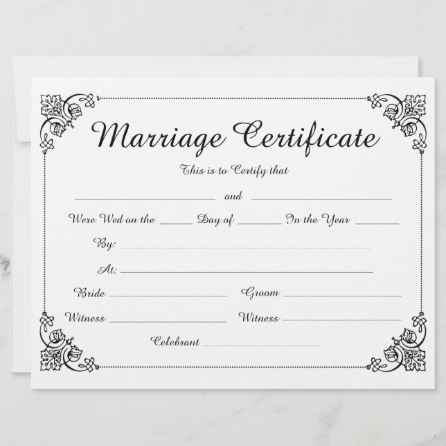 Elegant Floral Border Script Marriage Certificate (Front)