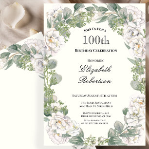 Elegant Floral Border Women's 100th Birthday Invitation
