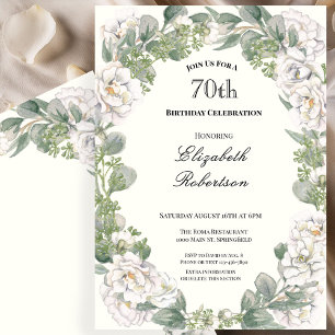 Elegant Floral Border Women's 70th Birthday Custom Invitation