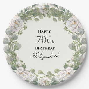 Elegant Floral Border Women's 70th Birthday Custom Paper Plate