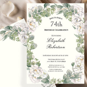 Elegant Floral Border Women's 74th Birthday Custom Invitation