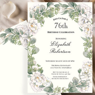 Elegant Floral Border Women's 76th Birthday Custom Invitation