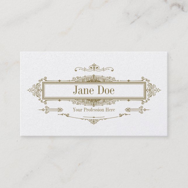 Elegant floral borders, premium gold business card (Front)