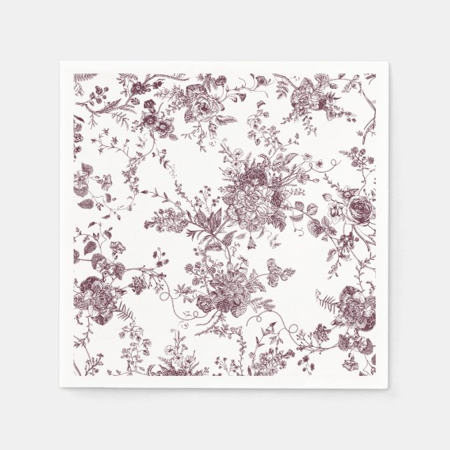 Elegant Floral Botanical Burgundy Toile Wedding Napkin (Front)
