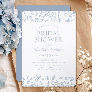 Elegant Floral Botanical Dusty Blue Bridal Shower Invitation