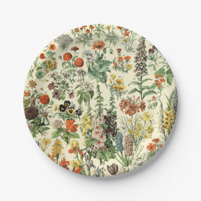 Elegant Floral Botanical Flower Pattern Paper Plate (Front)